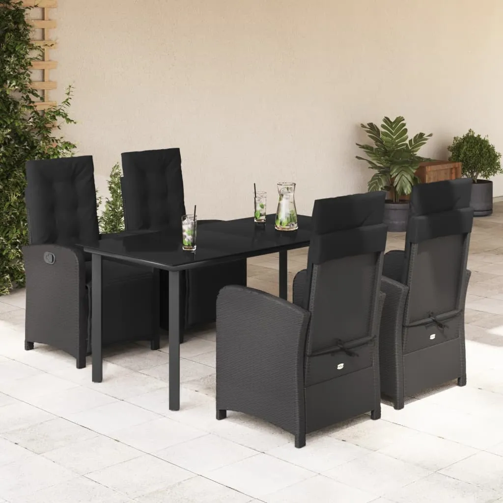 vidaXL Set da Pranzo da Giardino 5 pz Nero con Cuscini in Polyrattan