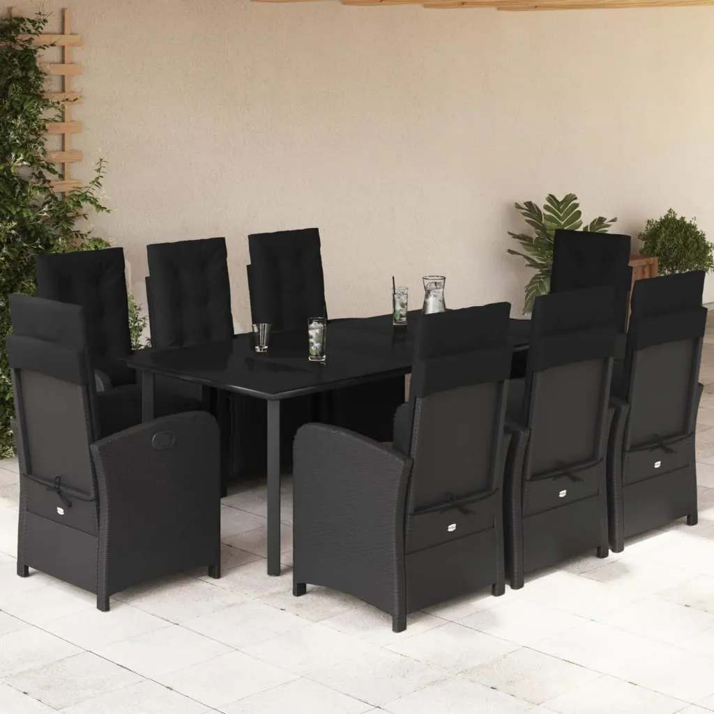 vidaXL Set da Pranzo da Giardino 9 pz con Cuscini Nero in Polyrattan