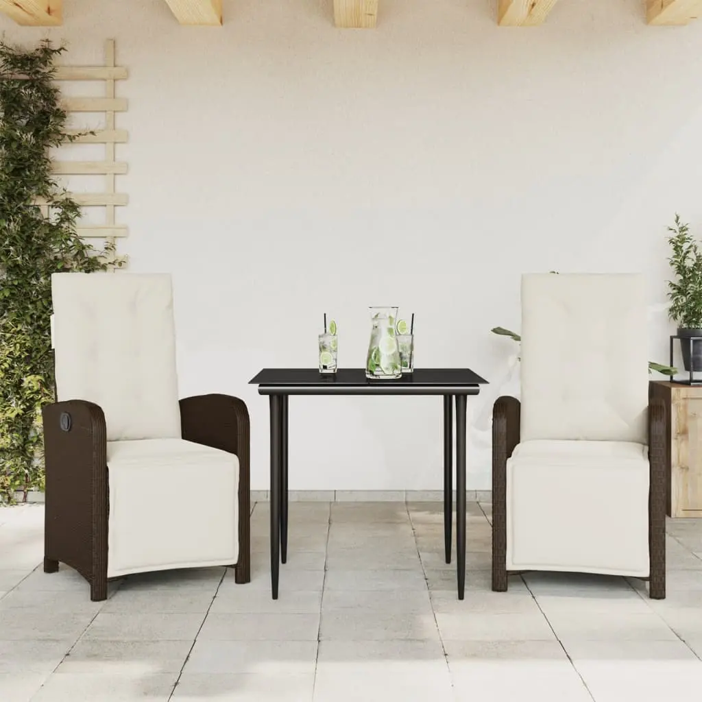 Set Bistrò 3 pz con Cuscini Marrone in Polyrattan