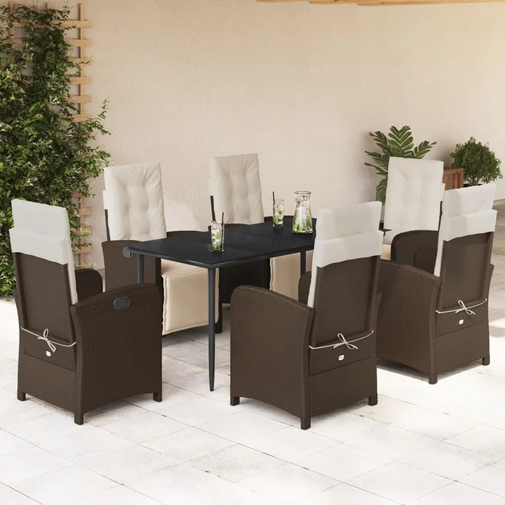 vidaXL Set da Pranzo da Giardino 7pz con Cuscini in Polyrattan Marrone