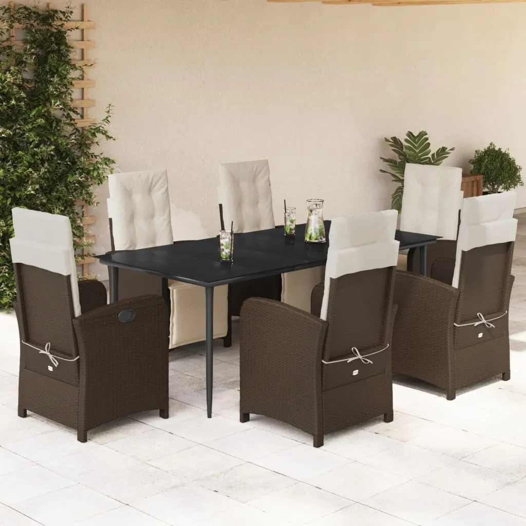 vidaXL Set da Pranzo da Giardino 7pz con Cuscini in Polyrattan Marrone