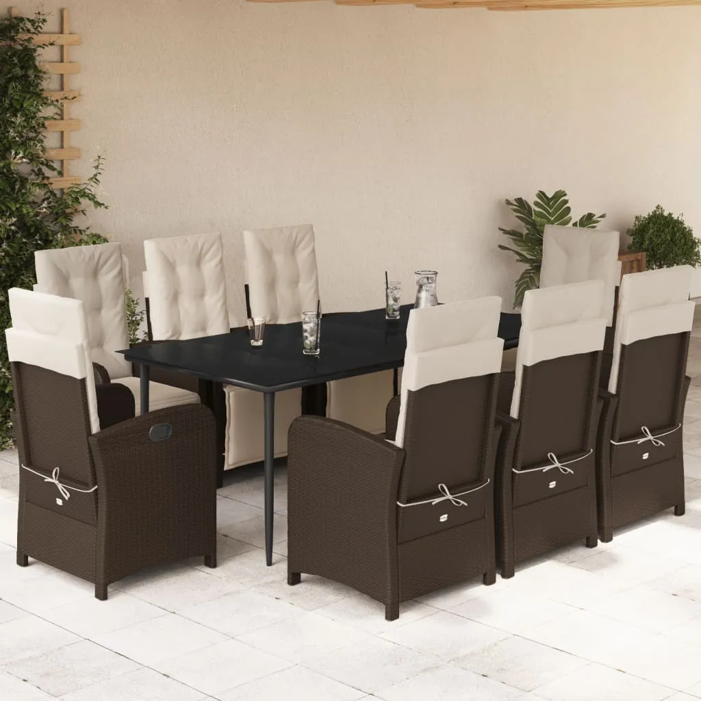 vidaXL Set da Pranzo da Giardino 9pz con Cuscini Marrone in Polyrattan