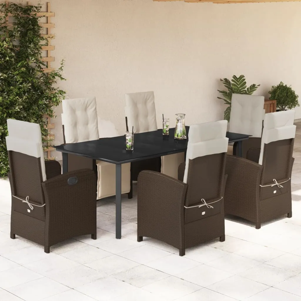 vidaXL Set da Pranzo da Giardino 7pz con Cuscini in Polyrattan Marrone