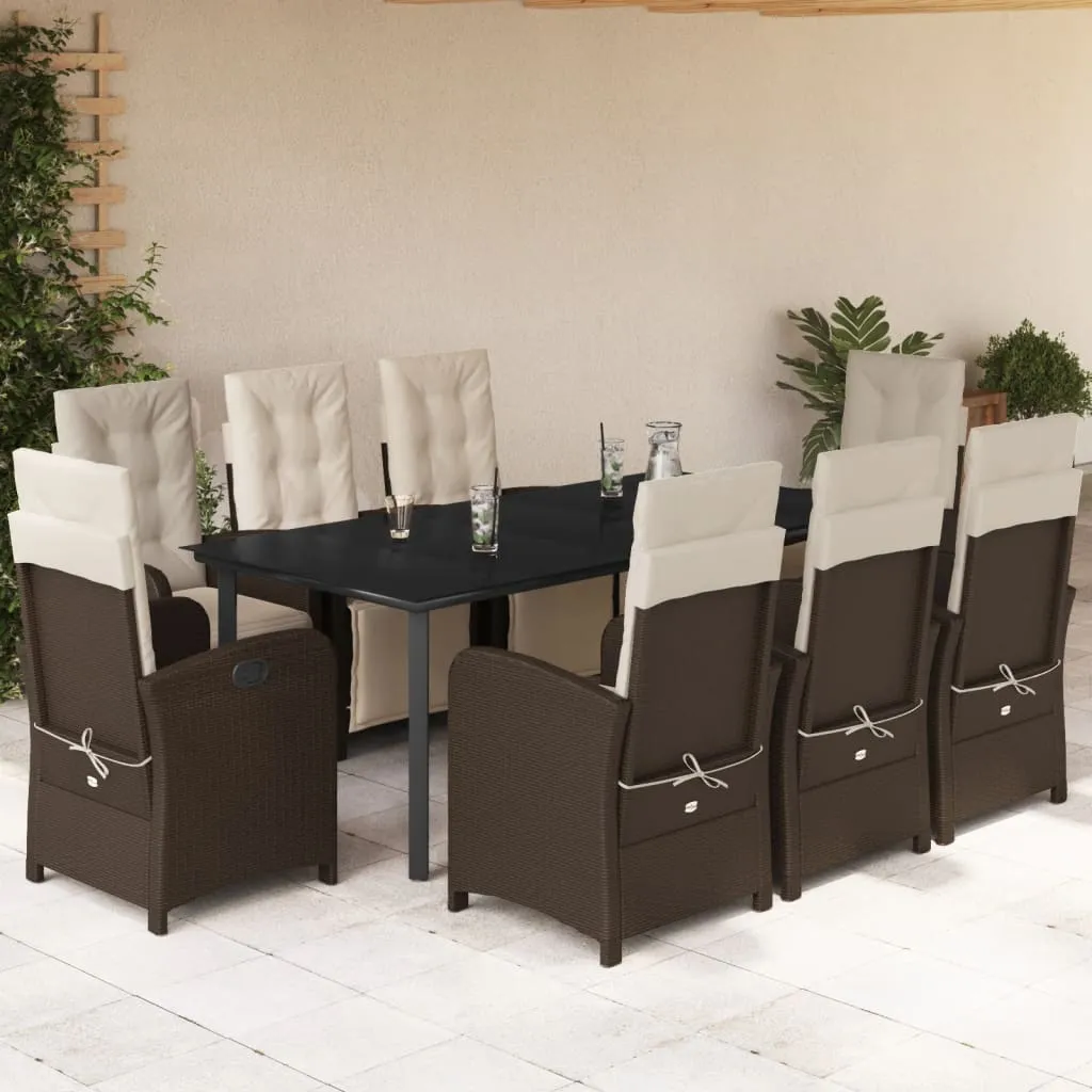 vidaXL Set da Pranzo da Giardino 9pz con Cuscini Marrone in Polyrattan