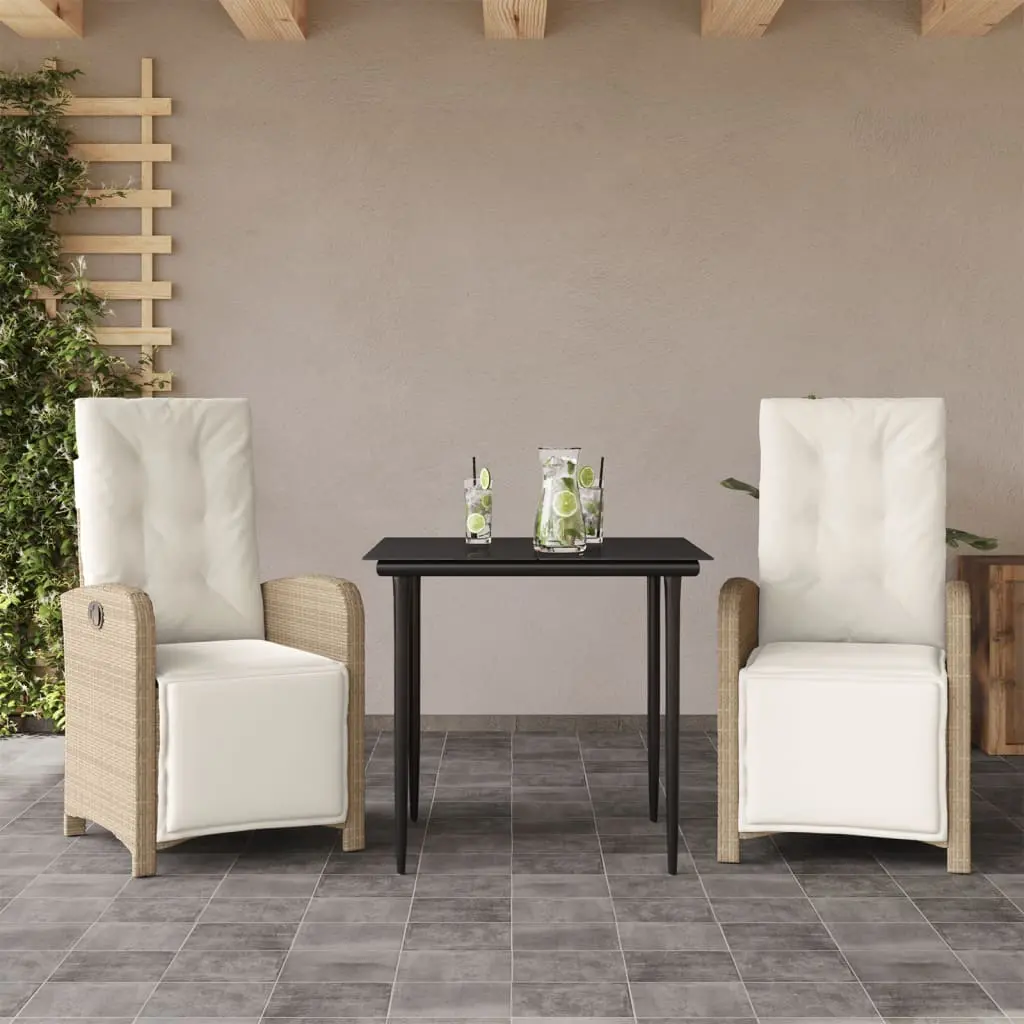 Set da Bistrò 3 pz con Cuscini Beige in Polyrattan