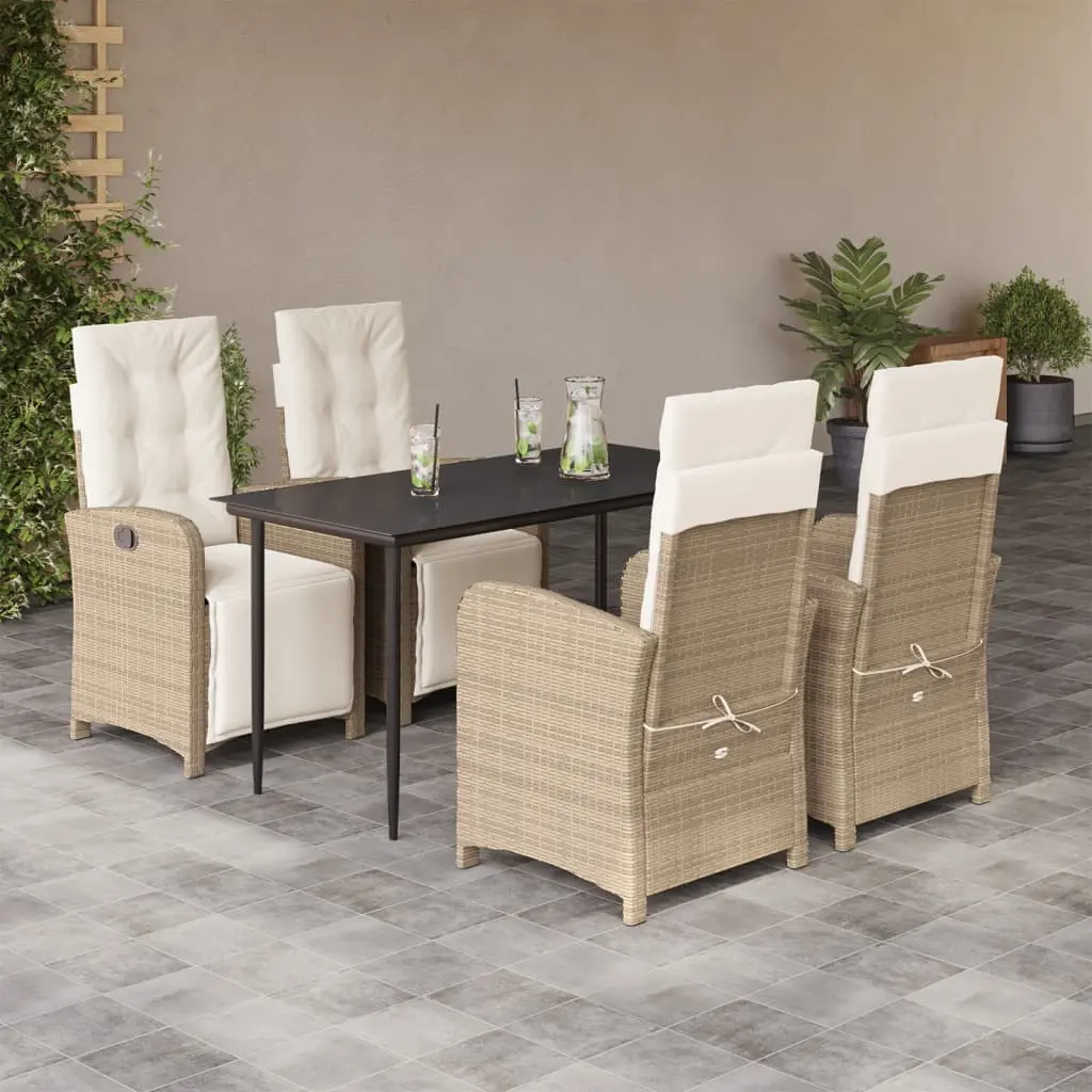 Set da Pranzo da Giardino 5 pz con Cuscini Beige in Polyrattan