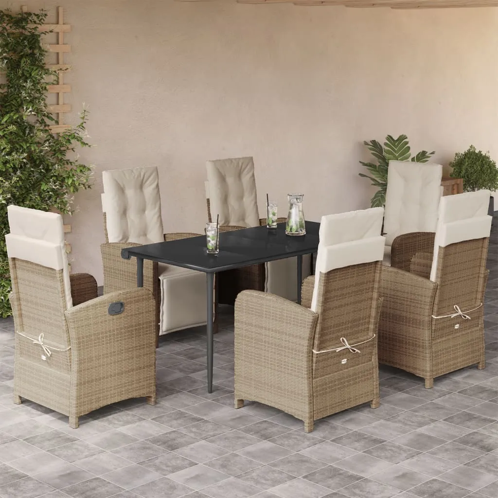 vidaXL Set da Pranzo da Giardino 7 pz con Cuscini Beige in Polyrattan