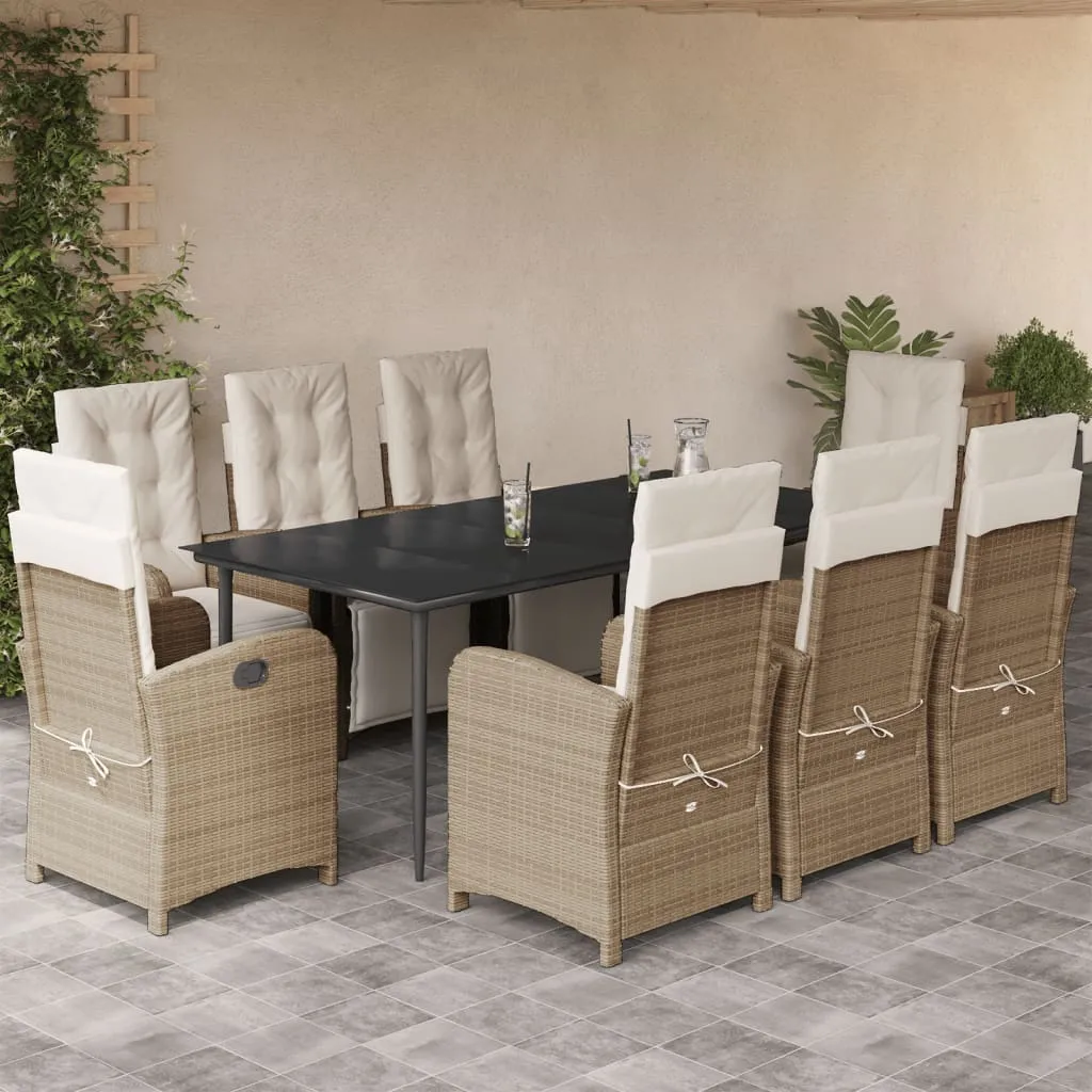 vidaXL Set da Pranzo da Giardino 9 pz con Cuscini Beige in Polyrattan