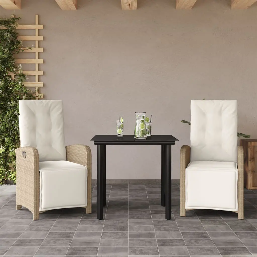 Set da Bistrò 3 pz con Cuscini Beige in Polyrattan