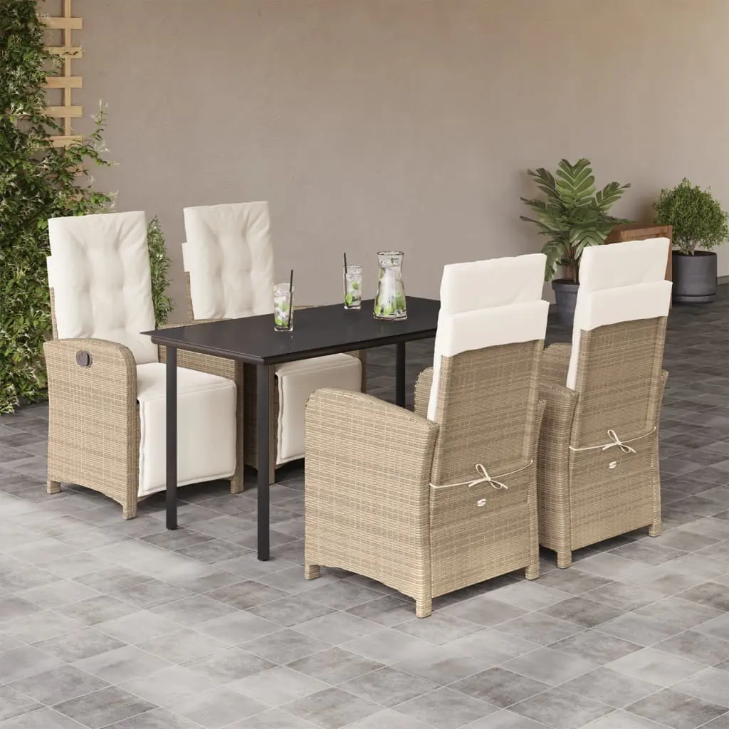 Set da Pranzo da Giardino 5 pz con Cuscini Beige in Polyrattan