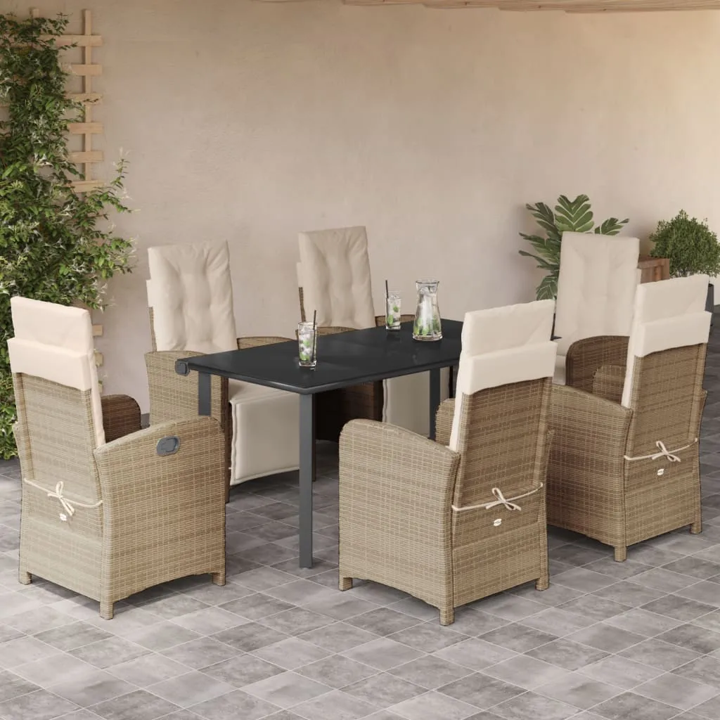 vidaXL Set da Pranzo da Giardino 7 pz con Cuscini Beige in Polyrattan