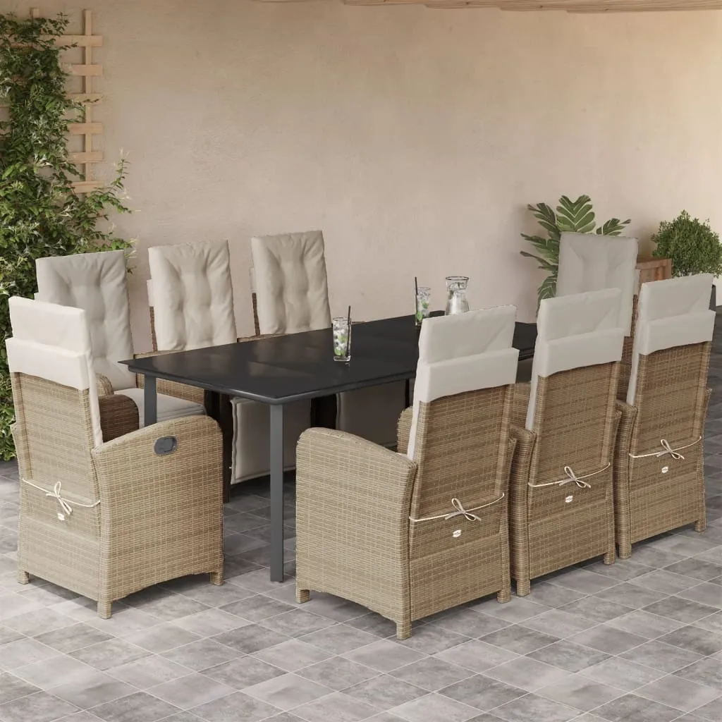 vidaXL Set da Pranzo da Giardino 9 pz con Cuscini Beige in Polyrattan