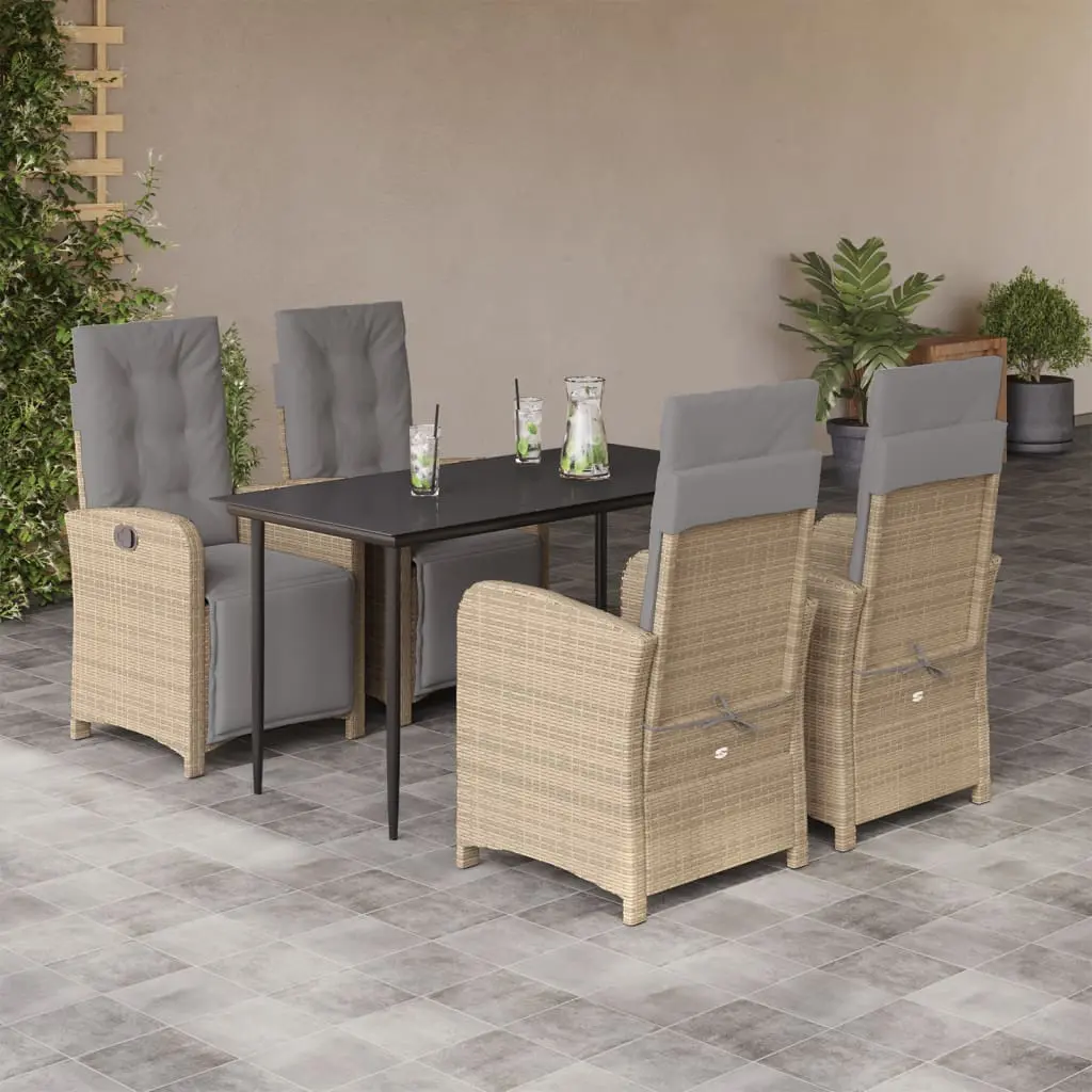 Set da Pranzo da Giardino 5 pz con Cuscini Beige in Polyrattan