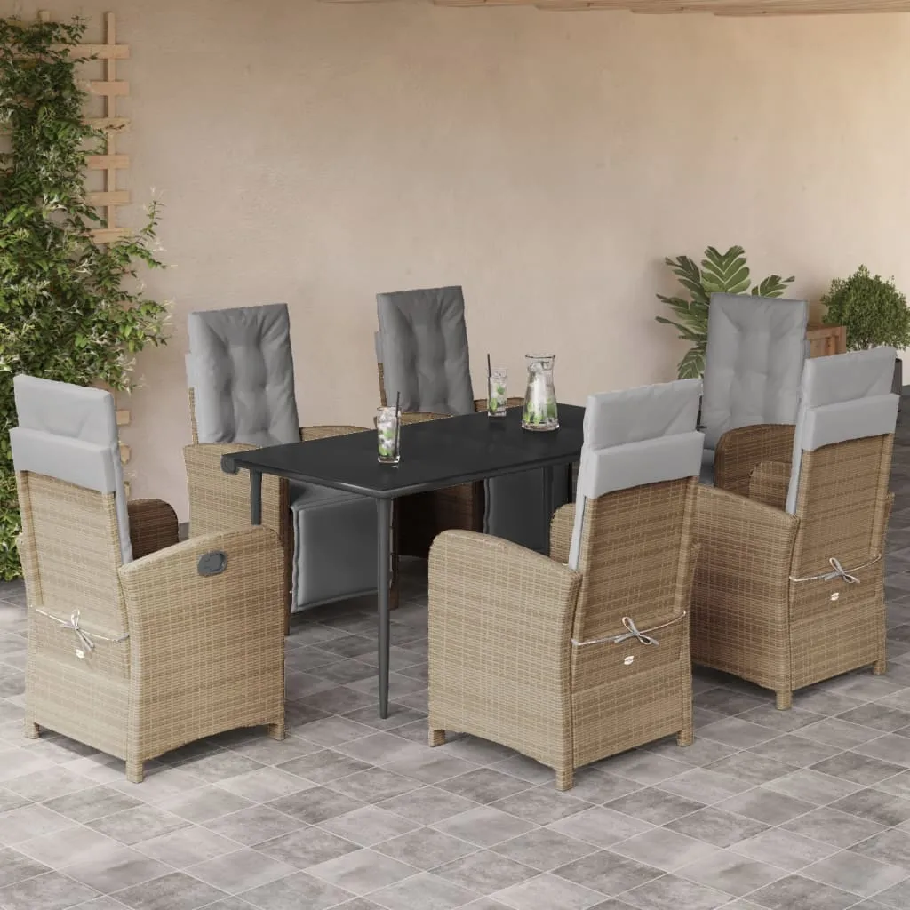 vidaXL Set da Pranzo da Giardino 7 pz con Cuscini Beige in Polyrattan