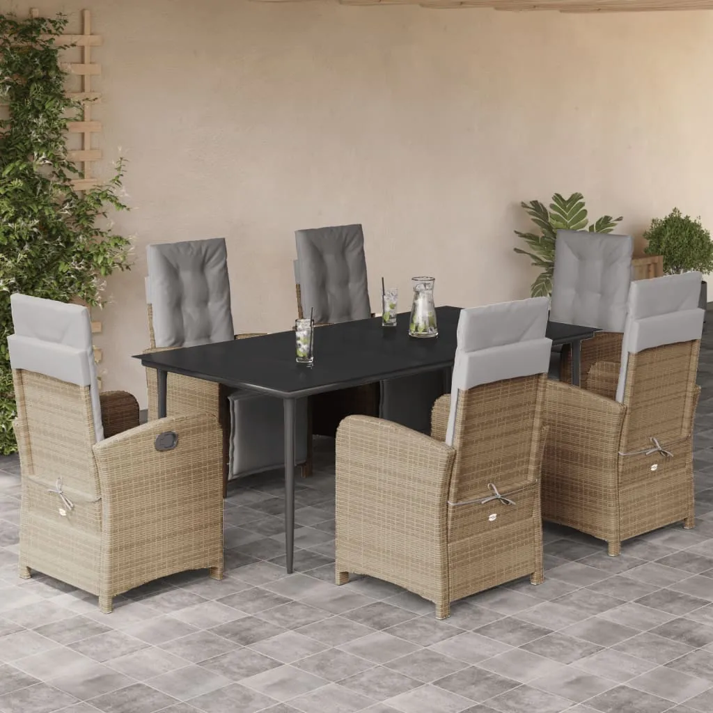 vidaXL Set da Pranzo da Giardino 7 pz con Cuscini Beige in Polyrattan