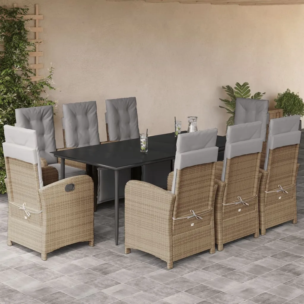 vidaXL Set da Pranzo da Giardino 9 pz con Cuscini Beige in Polyrattan