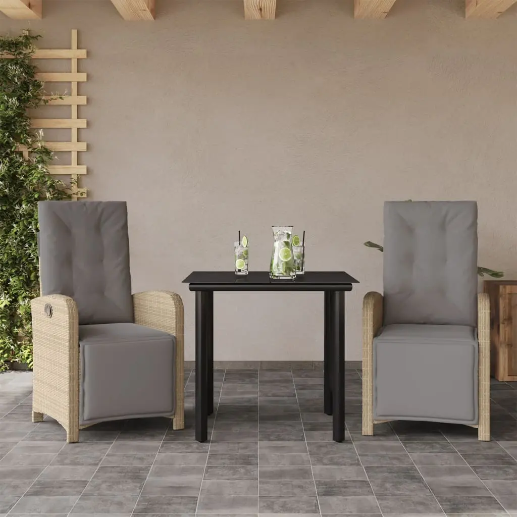 Set da Bistrò 3 pz con Cuscini Beige in Polyrattan