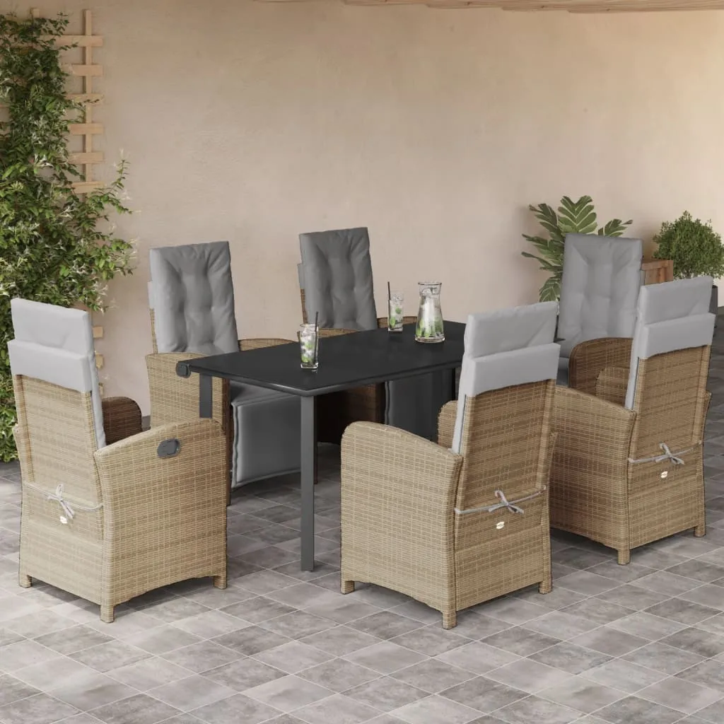 vidaXL Set da Pranzo da Giardino 7 pz con Cuscini Beige in Polyrattan