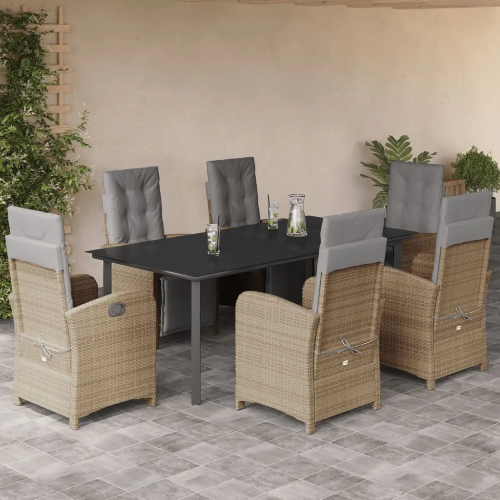 vidaXL Set da Pranzo da Giardino 7 pz con Cuscini Beige in Polyrattan