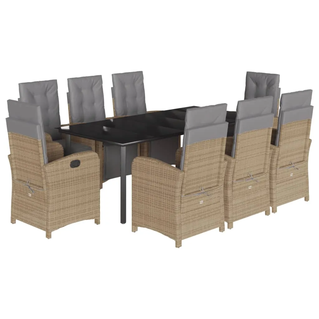 vidaXL Set da Pranzo da Giardino 9 pz con Cuscini Beige in Polyrattan