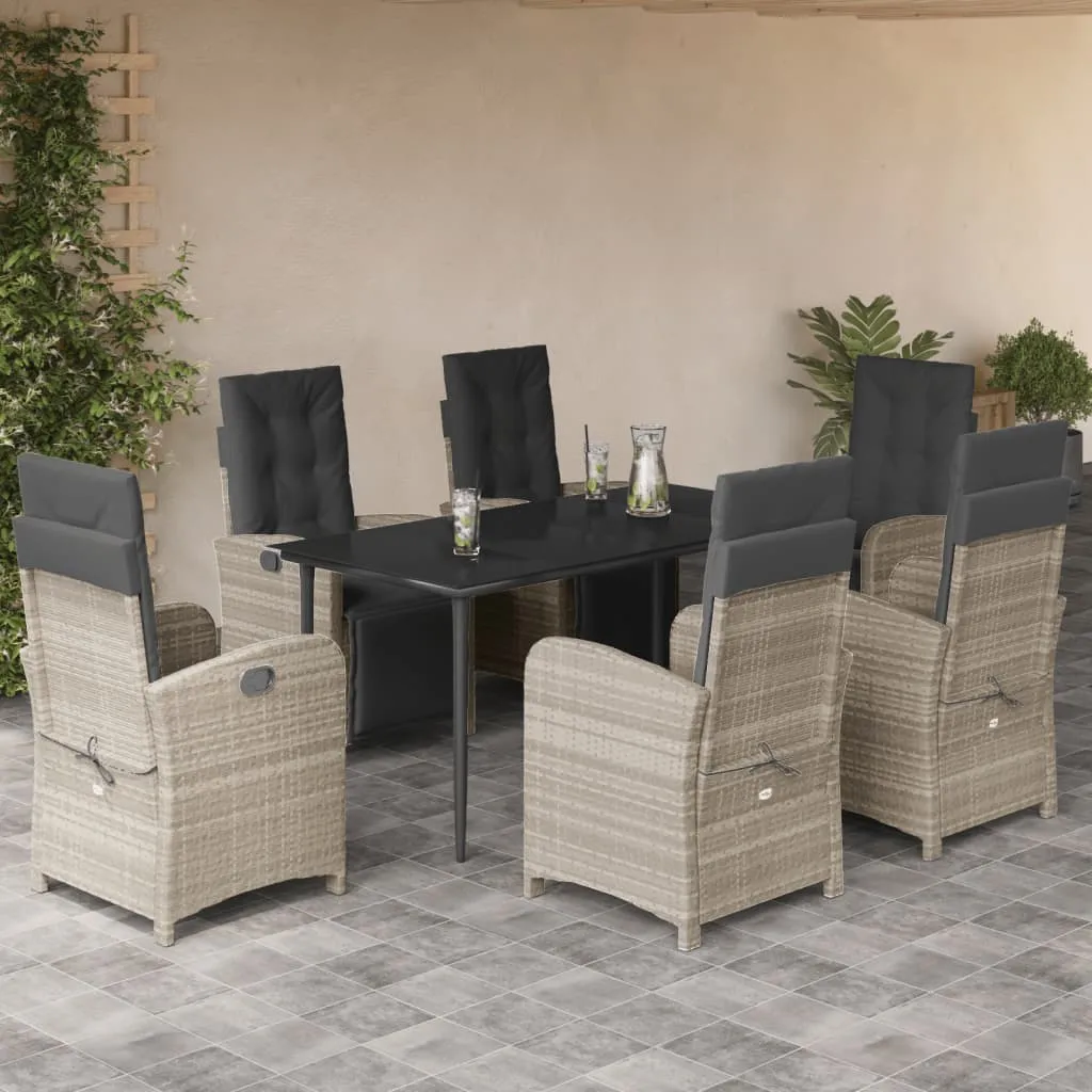 vidaXL Set da Pranzo da Giardino 7 pz Cuscini Polyrattan Grigio Chiaro