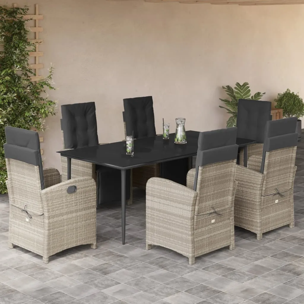 vidaXL Set da Pranzo da Giardino 7 pz Cuscini Polyrattan Grigio Chiaro