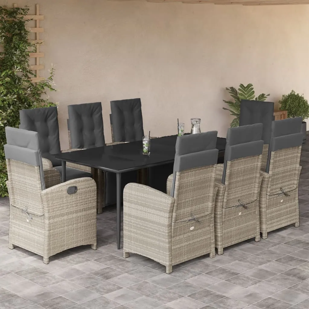 vidaXL Set Pranzo da Giardino 9pz con Cuscini Grigio Chiaro Polyrattan