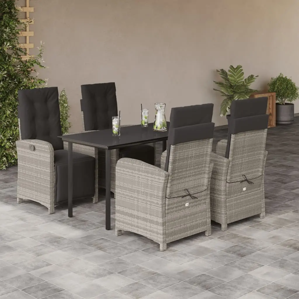 Set Pranzo da Giardino 5pz con Cuscini Grigio Chiaro Polyrattan