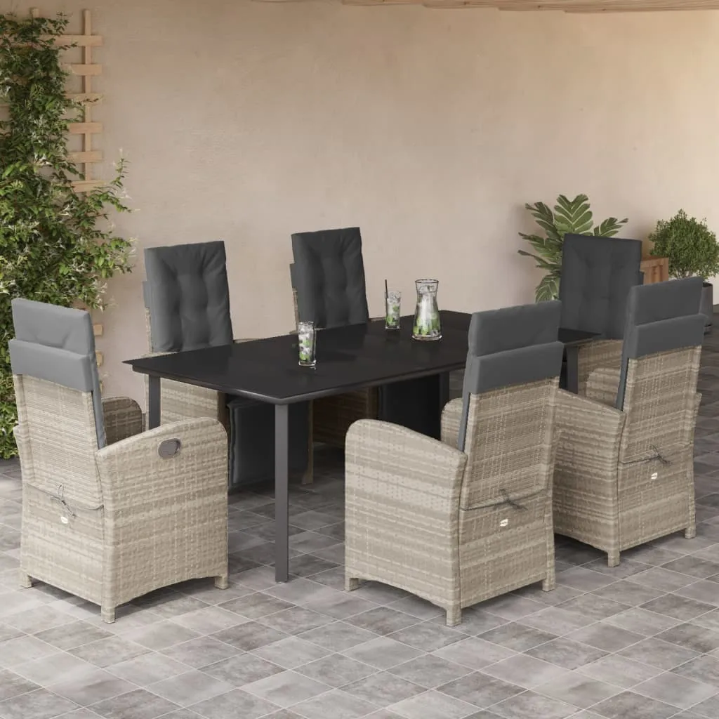 vidaXL Set da Pranzo da Giardino 7 pz Cuscini Polyrattan Grigio Chiaro