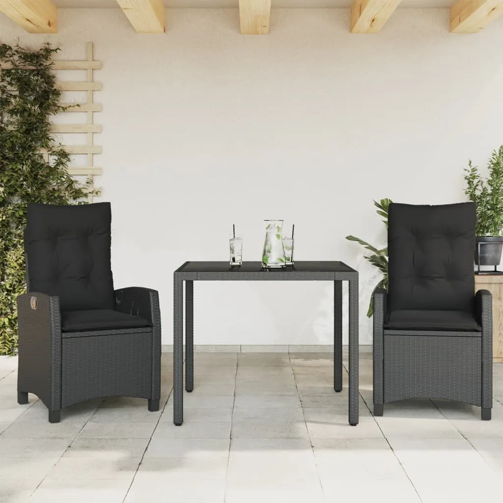 vidaXL Set da Pranzo da Giardino 3 pz con Cuscini Nero in Polyrattan