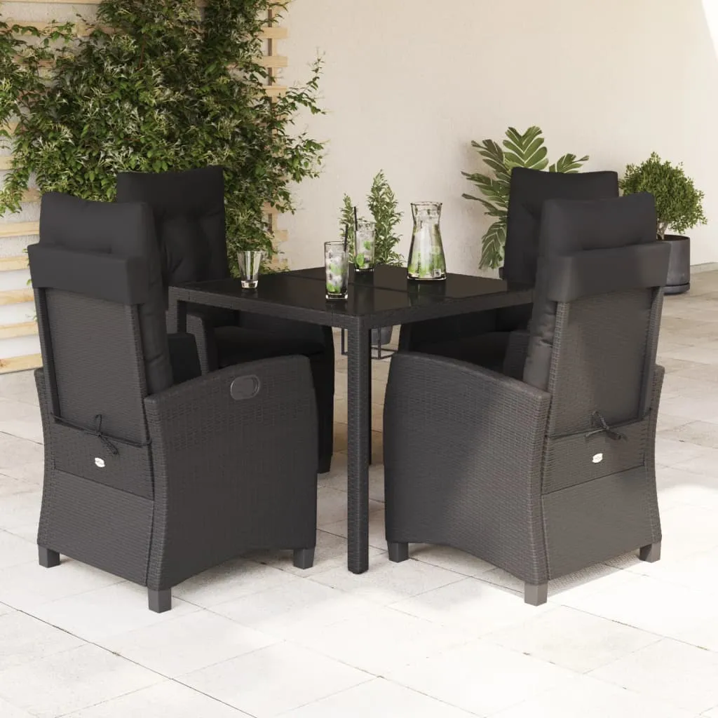 vidaXL Set da Pranzo da Giardino 5 pz Nero con Cuscini in Polyrattan