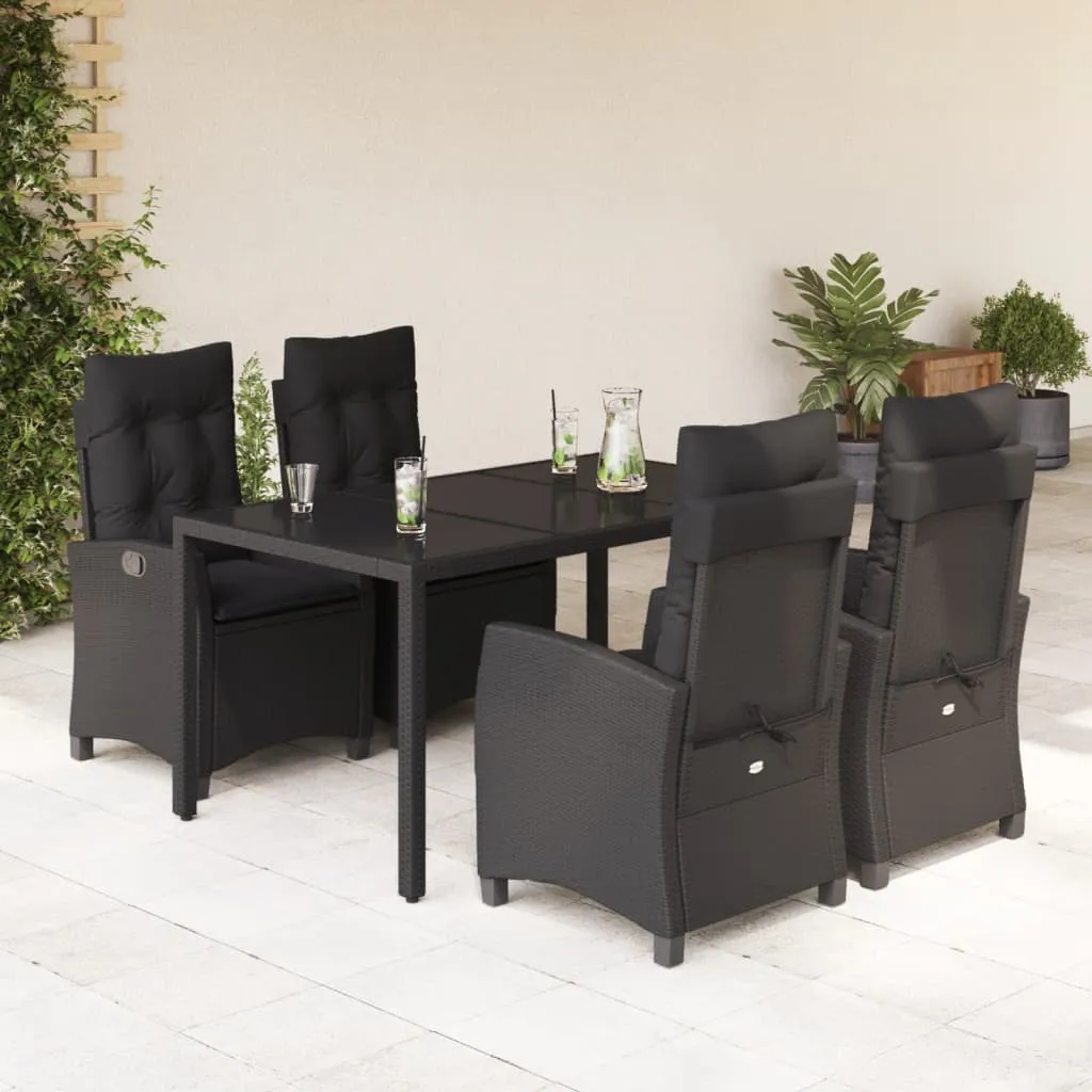 vidaXL Set da Pranzo da Giardino 5 pz Nero con Cuscini in Polyrattan