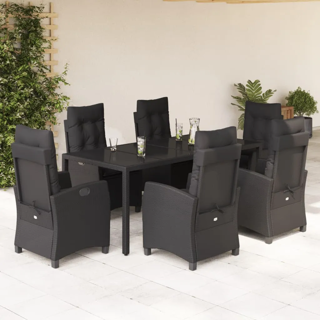 vidaXL Set da Pranzo da Giardino 7 pz Nero con Cuscini in Polyrattan