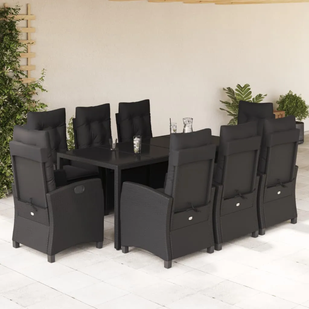 vidaXL Set da Pranzo da Giardino 9 pz con Cuscini Nero in Polyrattan