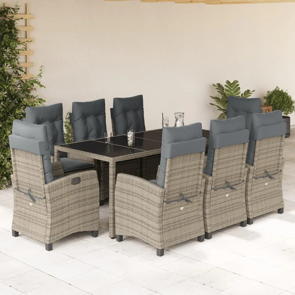 vidaXL Set da Pranzo da Giardino 9 pz con Cuscini in Polyrattan Grigio