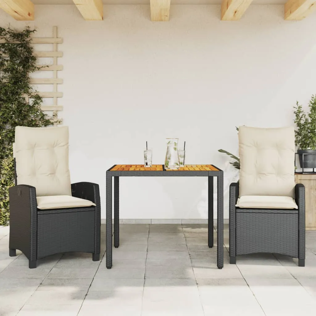 vidaXL Set da Pranzo da Giardino 3 pz con Cuscini Nero in Polyrattan