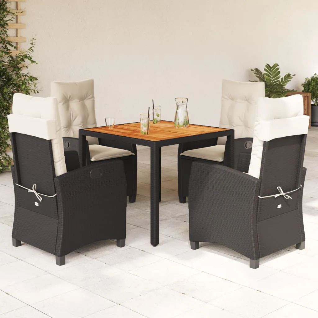 vidaXL Set da Pranzo da Giardino 5 pz Nero con Cuscini in Polyrattan