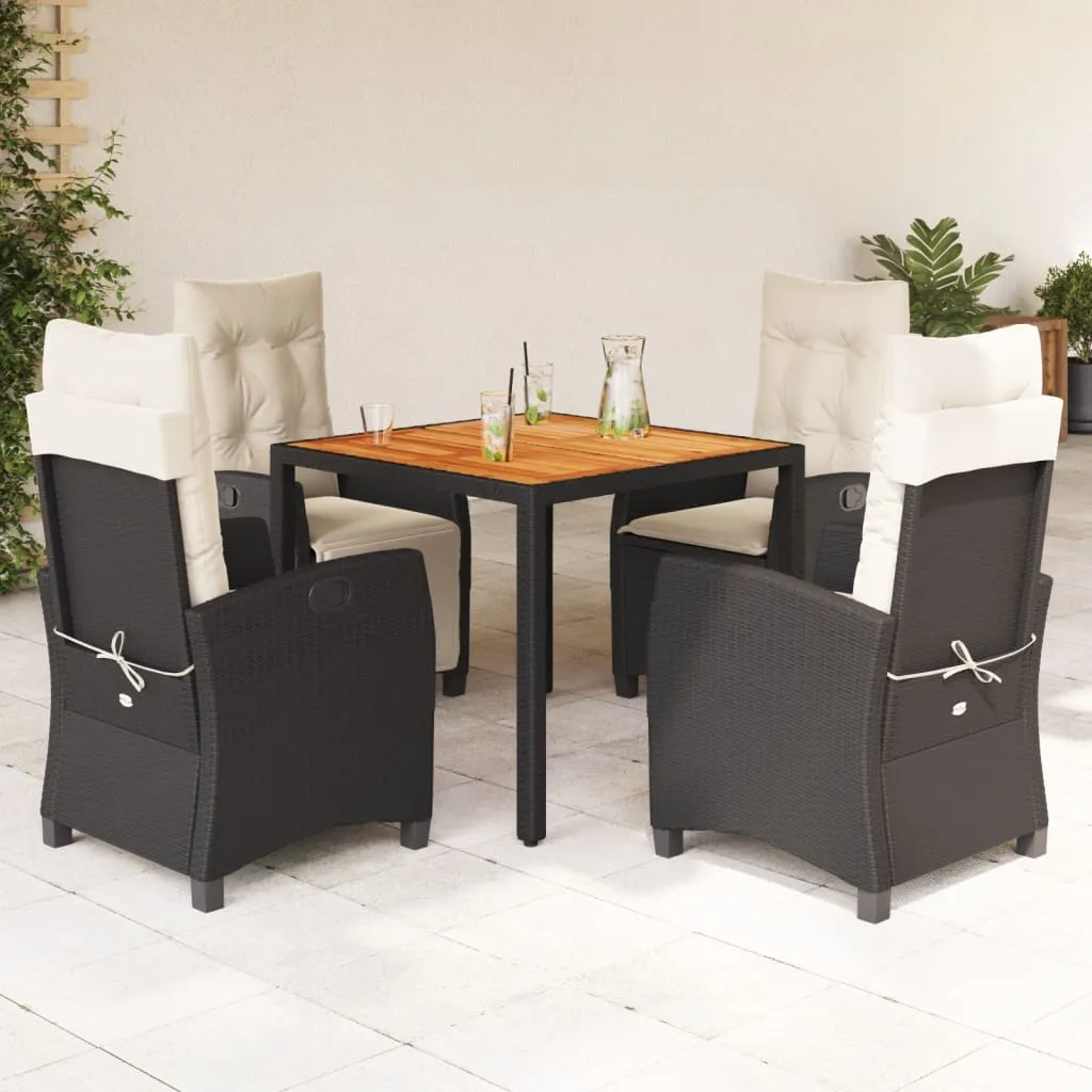 vidaXL Set da Pranzo da Giardino 5 pz Nero con Cuscini in Polyrattan