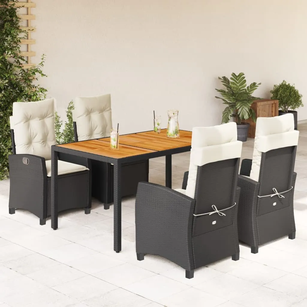 vidaXL Set da Pranzo da Giardino 5 pz Nero con Cuscini in Polyrattan