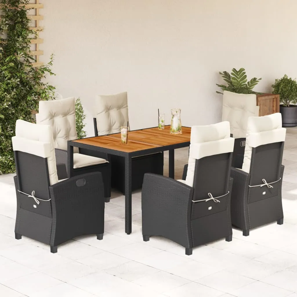 vidaXL Set da Pranzo da Giardino 7 pz Nero con Cuscini in Polyrattan