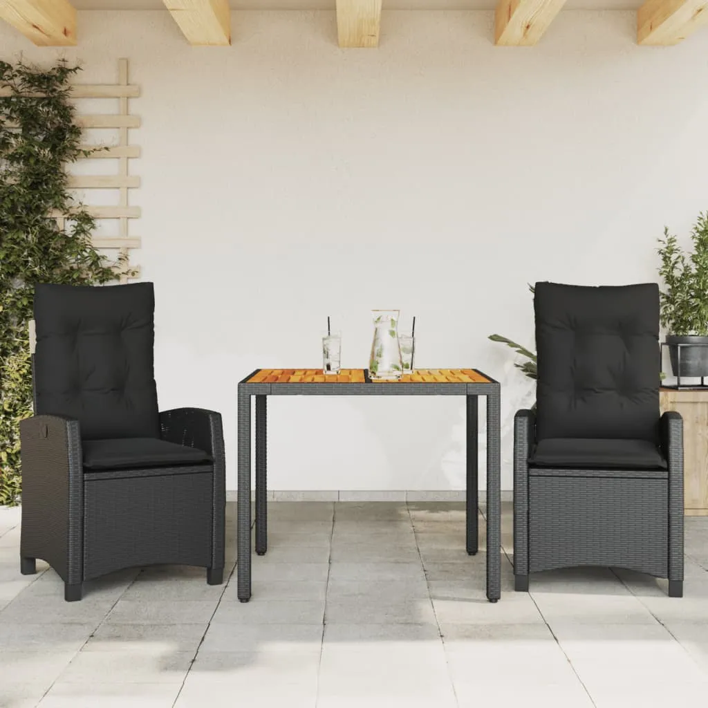 vidaXL Set da Pranzo da Giardino 3 pz con Cuscini Nero in Polyrattan