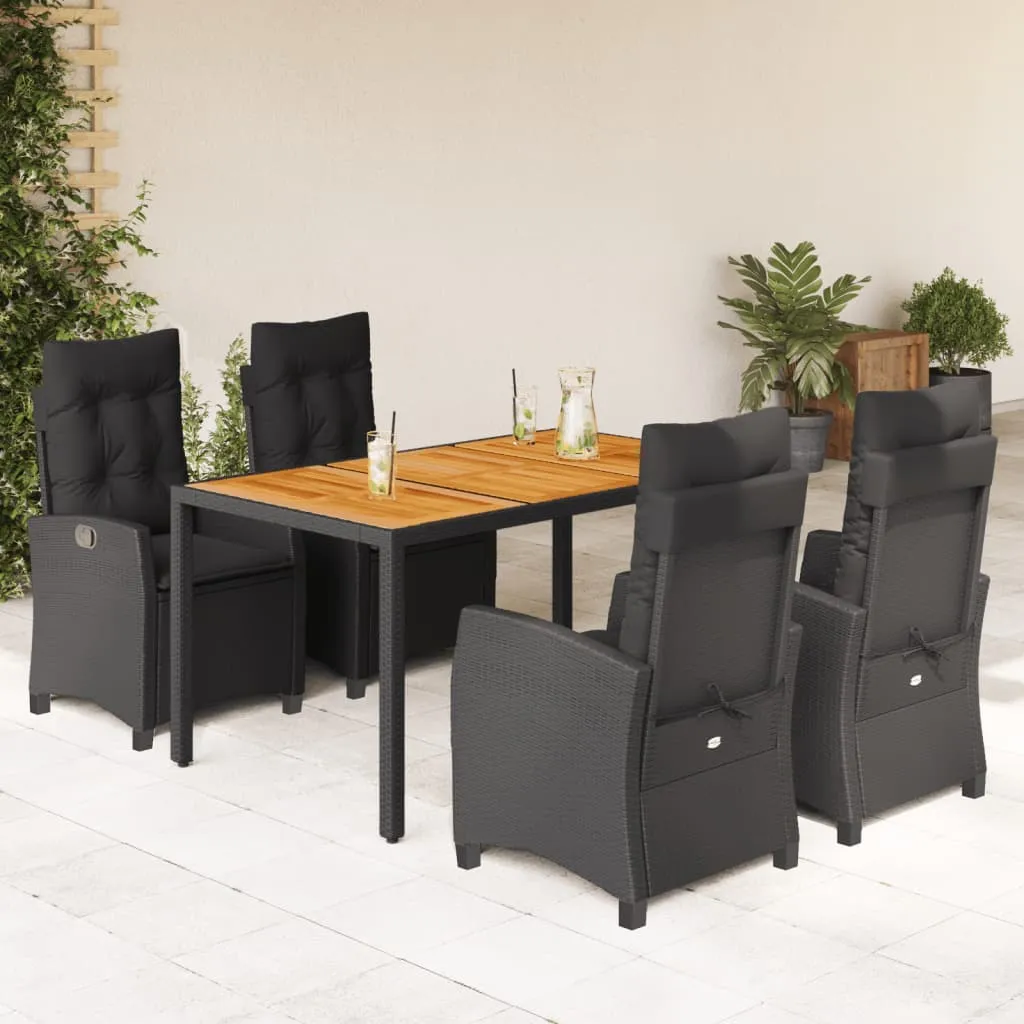 vidaXL Set da Pranzo da Giardino 5 pz Nero con Cuscini in Polyrattan