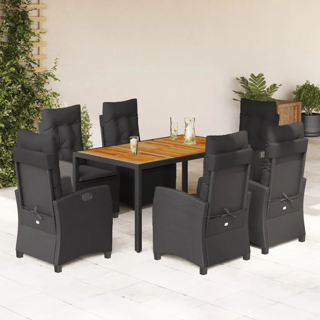 vidaXL Set da Pranzo da Giardino 7 pz Nero con Cuscini in Polyrattan