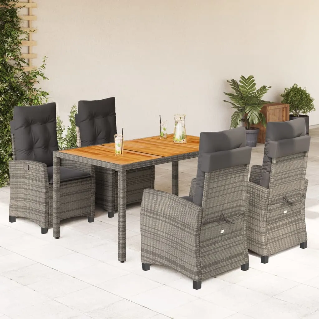 vidaXL Set da Pranzo da Giardino 5 pz con Cuscini in Polyrattan Grigio