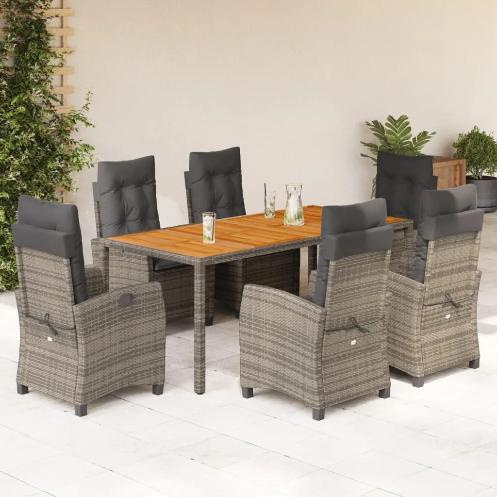 vidaXL Set da Pranzo da Giardino 7 pz con Cuscini in Polyrattan Grigio