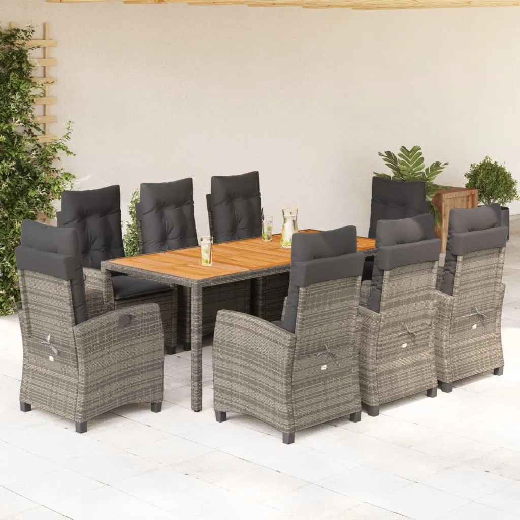 vidaXL Set da Pranzo da Giardino 9 pz con Cuscini in Polyrattan Grigio