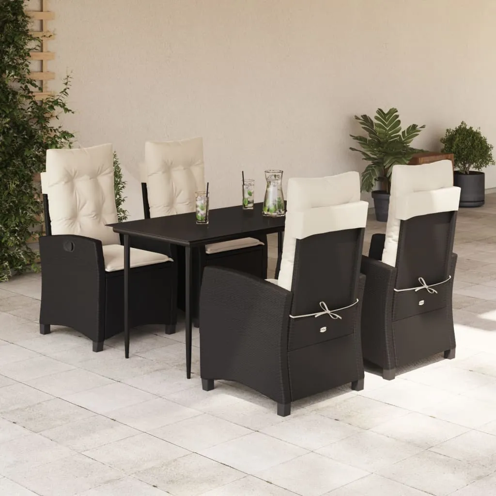 vidaXL Set da Pranzo da Giardino 5 pz Nero con Cuscini in Polyrattan