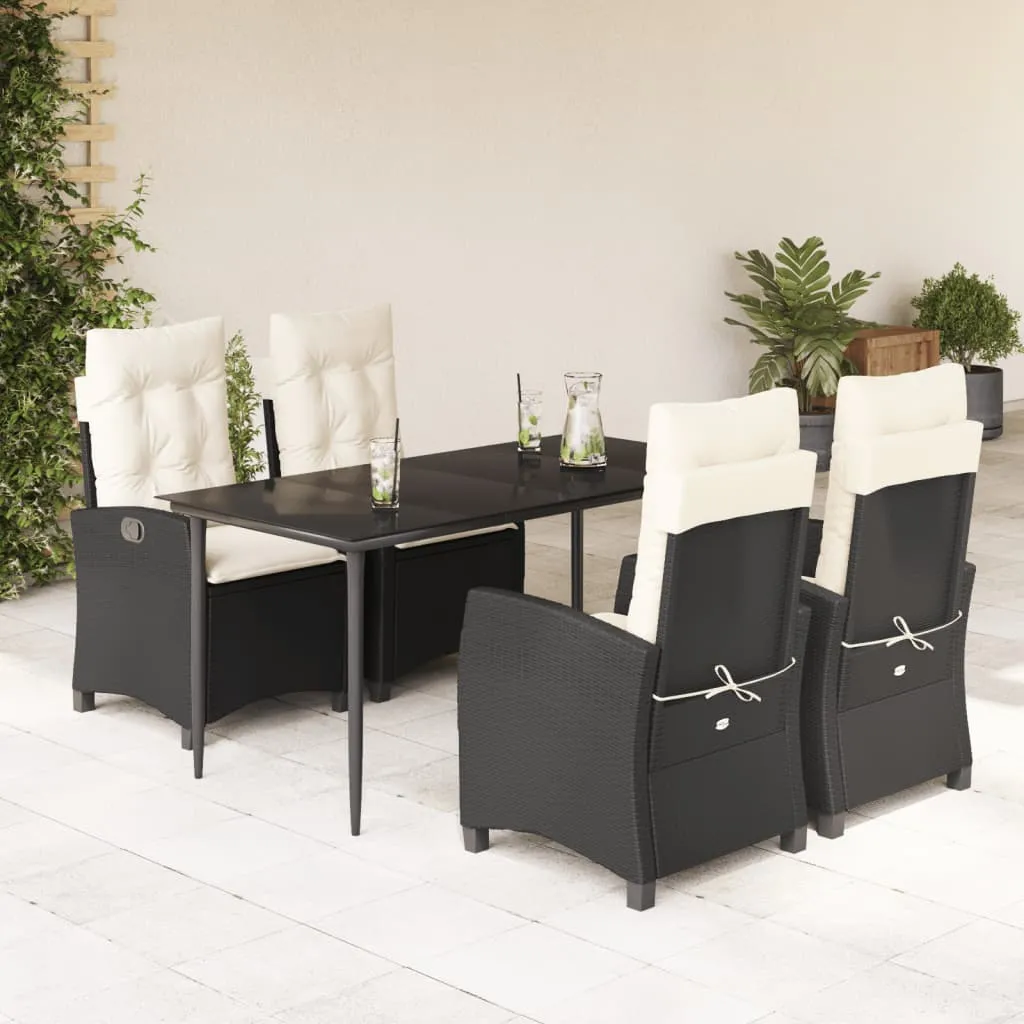 vidaXL Set da Pranzo da Giardino 5 pz Nero con Cuscini in Polyrattan