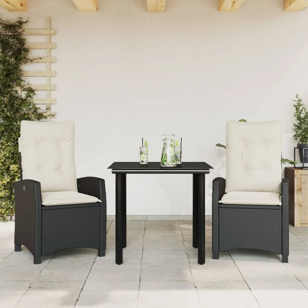 vidaXL Set da Pranzo da Giardino 3 pz con Cuscini Nero in Polyrattan