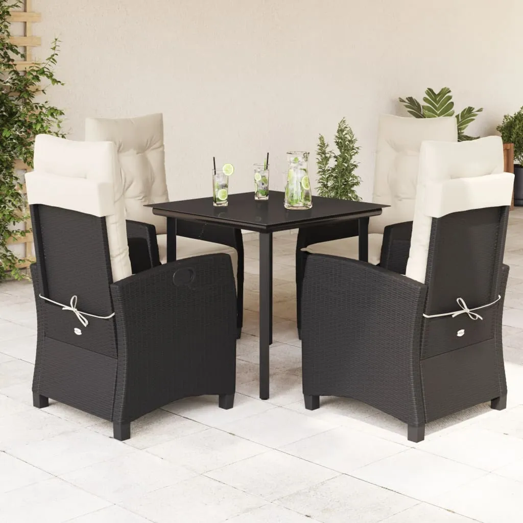 vidaXL Set da Pranzo da Giardino 5 pz Nero con Cuscini in Polyrattan